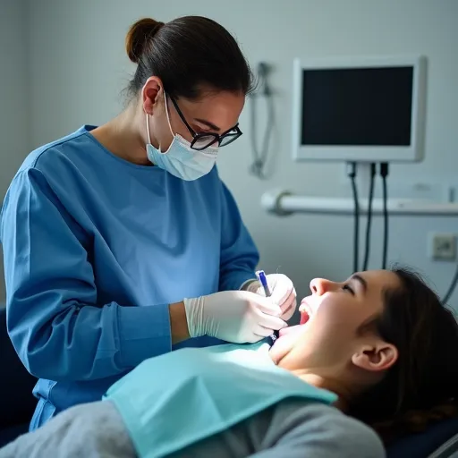 Experienced oral surgeon in Christchurch performing detailed dental examination on patient in modern clinical setting with advanced surgical equipment